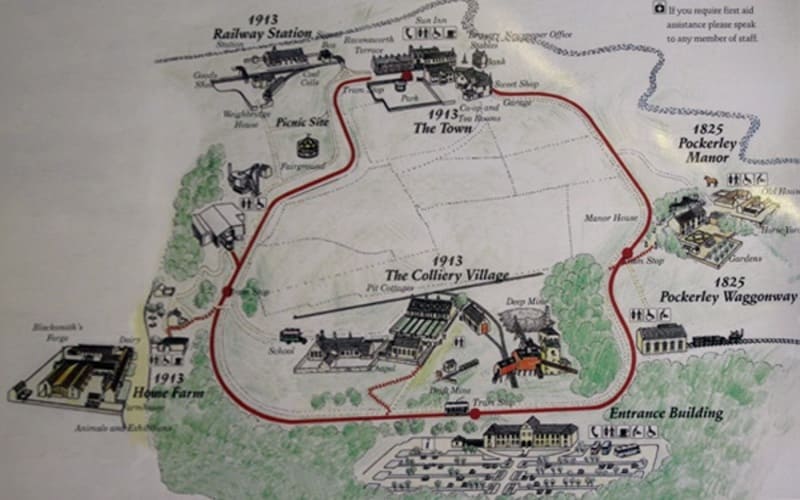 Beamish Museum map and plan showing tram route