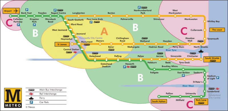 Sunderland Metro Stations Map